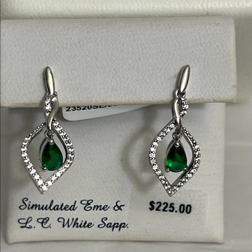 Elegant Emerald (Sim) & LC Sapphire Silver Earings - Picture 2 of 6